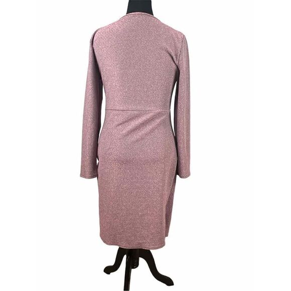 BomBom large Sexy pink sparkly ruched bodycon long sleeve holiday party dress 
￼ - Picture 2 of 3